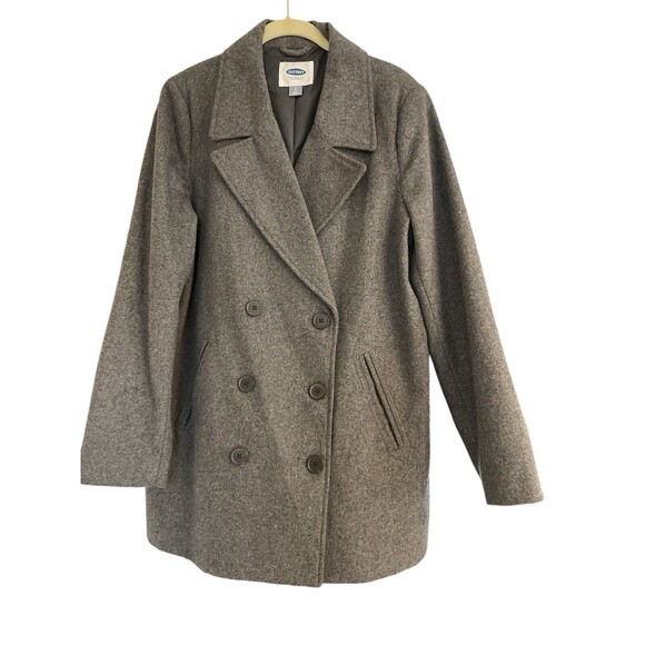 Old Navy PeaCoat Womens Lg Gray Double Breast Wool Blend Front Pockets Preowned - Picture 1 of 12
